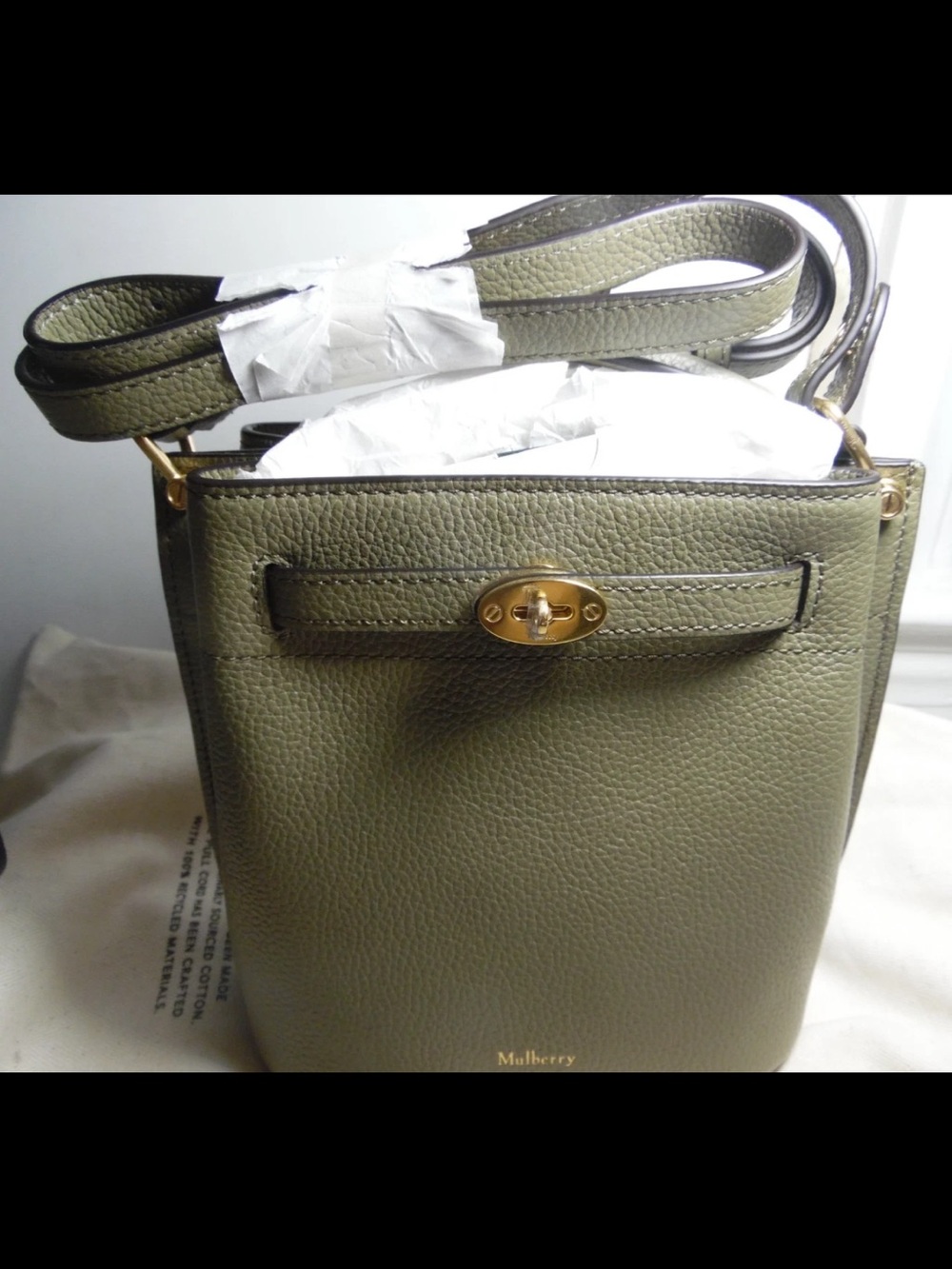 Mulberry Olive Green Pebbled Leather Crossbody with Gold Hardware